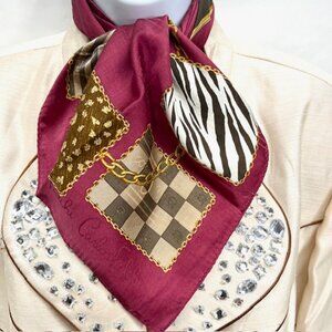 Vintage Carlos FALCHI Silk Satin Mini Scarf 23"x23" bugendy brown block logo (41